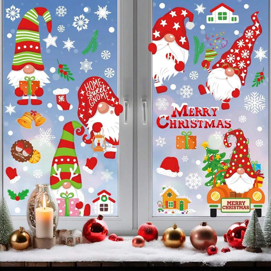 136 Pcs Christmas Rudolph Window Clings Decorations  Shop Window Stickers With Gnome, Snowman, Reindeer, Santa Claus For Winter Christmas Decorations Ornaments Xmas Party Favors - Multicolor - View 1
