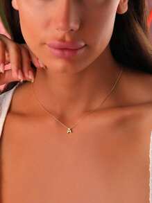 1pc Minimalist Gold Metal Alphabet Letter Pendant Necklace, Fashionable Jewelry Gift For Men & Women - Multicolor - View 4