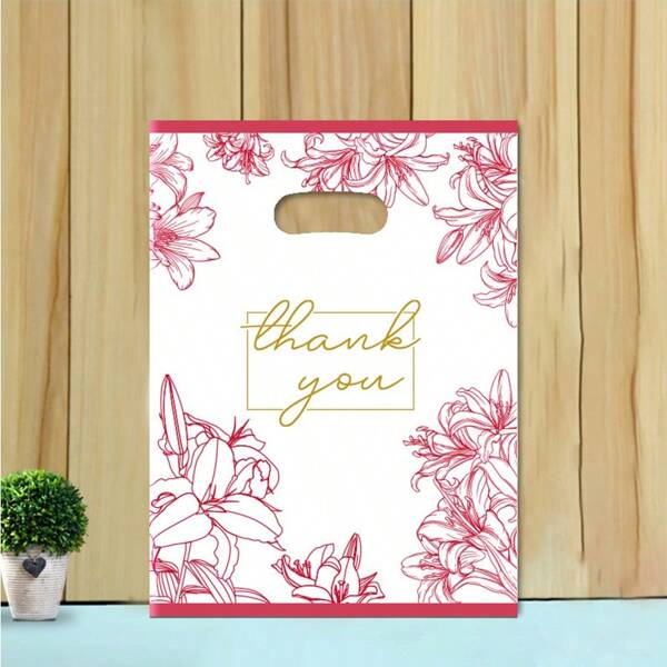 24 piezas Bolsas de regalo con diseño de flor y texto "Gracias", bolsas de compras, bolsas de obsequios para fiestas de cumpleaños, Navidad y San Valentín