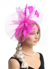 1pc Vintage Bride Feather Hat, Racing Carnival Fascinator, Net Veil Hair Clip, Solid Color Elegant Polyester Headpiece, Suitable For Spring, Summer, Autumn And Winter Mini Hat Tiny Hat Derby Hat Mini Cap - L-1775 - View 4