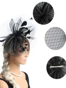 1pc Vintage Bride Feather Hat, Racing Carnival Fascinator, Net Veil Hair Clip, Solid Color Elegant Polyester Headpiece, Suitable For Spring, Summer, Autumn And Winter Mini Hat Tiny Hat Derby Hat Mini Cap - L-1775 - View 1