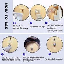 Juego de 9 piezas/sets de perforación de ombligo, kit de pistola de perforación corporal, anillos de ombligo, herramientas de aguja de perforación corporal para mujeres y hombres - Blanco - Ver 5