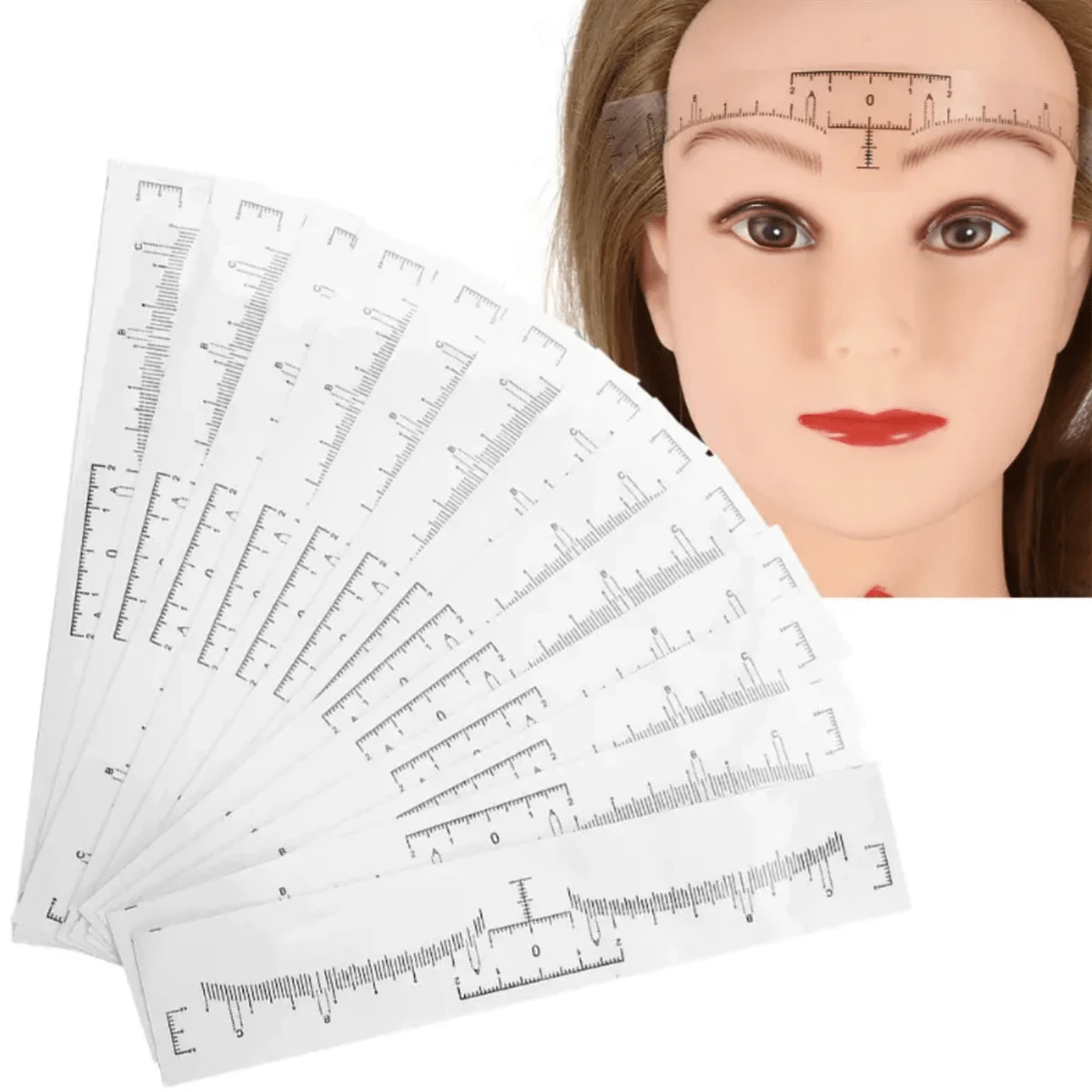 50 piezas Regla para cejas, etiquetas adhesivas desechables de regla para microblading de cejas, herramienta de medición para microblading de tatuaje - Blanco - Ver 1