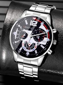 Da Dây đeo Giải trí Con trai Chữ số La mã Đồng hồ đeo tay - Bạc - Xem 2