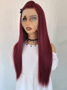 Peluca rojo borgoña para disfraz de Halloween, peluca sintética frontal de encaje lista para usar, peluca sin pegamento con parte frontal de encaje previamente desbrozada de 13x4 pulgadas, peluca frontal de encaje HD recta de 26 pulgadas 99j borgoña para mujeres - Burdeos - Ver 9