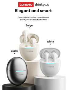 Lenovo Lenovo LP48 Bluetooth Earphones, Half In-Ear, Super Long Battery Life, Large Dynamic Driver, Surround Sound, 5.4 Low Latency, High-Quality Audio For Gaming, Music, Sports, Running, Calls, Minimalist Wireless Earbuds For Smartphones, Tablets