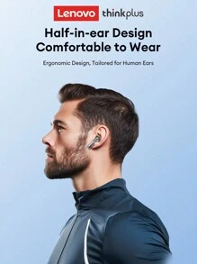 Lenovo Lenovo LP48 Bluetooth Earphones, Half In-Ear, Super Long Battery Life, Large Dynamic Driver, Surround Sound, 5.4 Low Latency, High-Quality Audio For Gaming, Music, Sports, Running, Calls, Minimalist Wireless Earbuds For Smartphones, Tablets