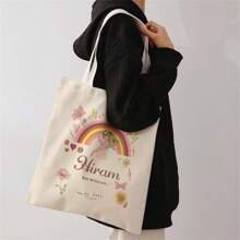 1 szt. Spersonalizowana torba płócienna, unikalny design (zdjęcie, krajobraz, ilustracja), składana, duża pojemność, lekka, stylowa, spersonalizowana torba typu tote, torba na ramię, torba na zakupy na co dzień Kupuj z powrotem do szkoły