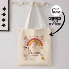 1 szt. Spersonalizowana torba płócienna, unikalny design (zdjęcie, krajobraz, ilustracja), składana, duża pojemność, lekka, stylowa, spersonalizowana torba typu tote, torba na ramię, torba na zakupy na co dzień Kupuj z powrotem do szkoły