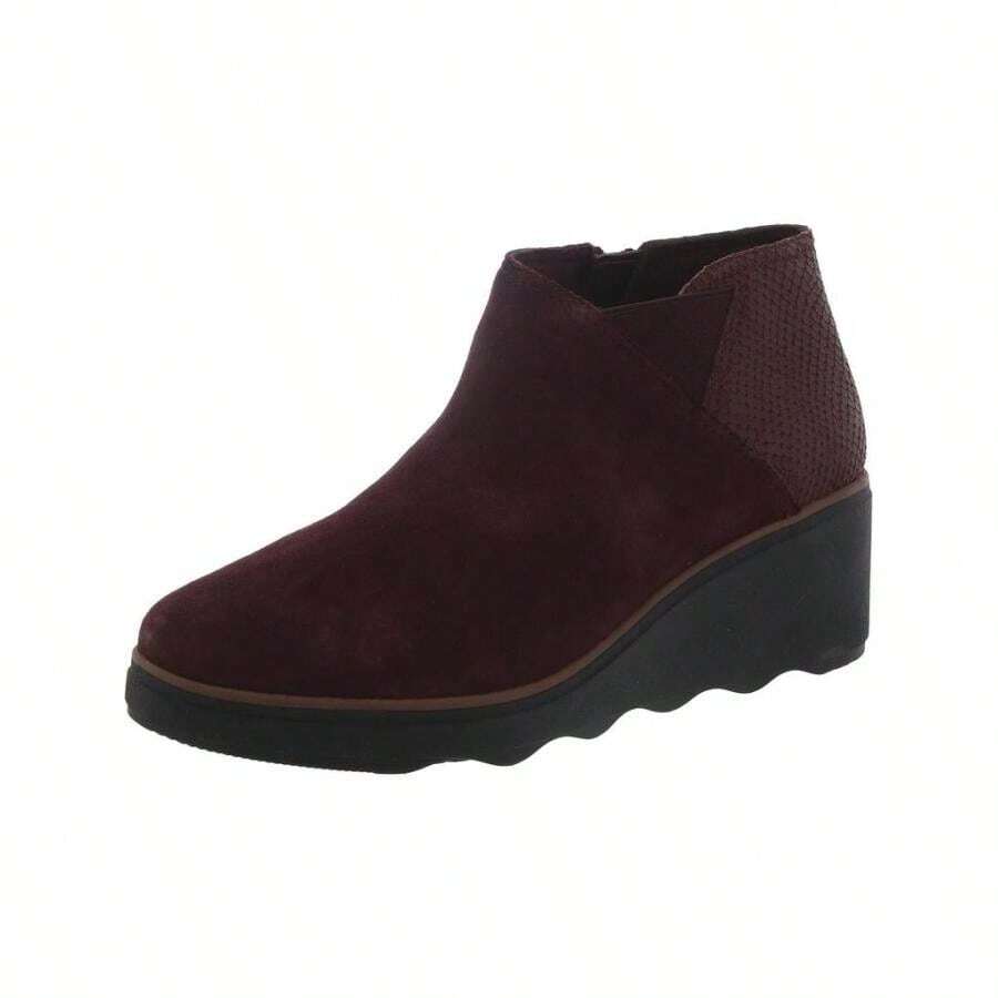 Clarks Mazy Harwich Womens Suede Mixed Media Wedge Boots - Burgundy kết hợp - Xem 1