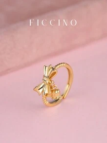 FICCINO FICCINO Pingente de Lírio do Vale com Laço Romântico Banhado a Ouro Anel Flor de Lírio Círculo Ajustável Aberto, Acessório de Joia Doce e Bonito com Caixa de Dia dos Namorados