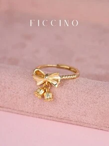 FICCINO FICCINO Pingente de Lírio do Vale com Laço Romântico Banhado a Ouro Anel Flor de Lírio Círculo Ajustável Aberto, Acessório de Joia Doce e Bonito com Caixa de Dia dos Namorados