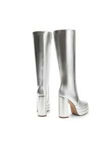 Women's Platform Heeled Knee High Boots, Long Chunky Tall Gogo Boots For Fall - 銀色 - 查看 8