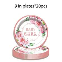 20pcs/Set Floral Theme Disposable Party Tableware Set For Baby Girls, Includes Paper Plates, Paper Cups, Napkins, Suitable For Baby Shower Party - Multicolor - View 11