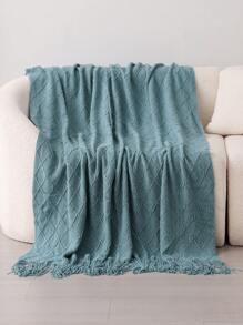 1 pieza Manta de punto, cubierta de sofá, manta, esterilla de punto para siesta en la oficina, chal de verano - azul oscuro - Ver 2