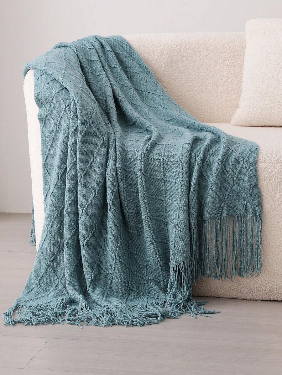 1 pieza Manta de punto, cubierta de sofá, manta, esterilla de punto para siesta en la oficina, chal de verano - azul oscuro - Ver 1