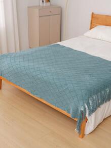 1 pieza Manta de punto, cubierta de sofá, manta, esterilla de punto para siesta en la oficina, chal de verano - azul oscuro - Ver 4