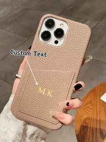 1个个性化首字母定制DIY姓名皮革卡套硬壳 - 卡其色 - 查看 1