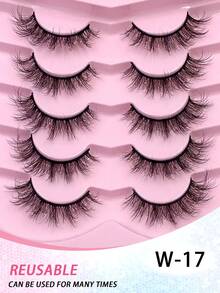 5 Pairs Handmade 3D Natural-Looking False Eyelashes, Short Lash Set, Cat Eye Makeup Effect, Reusable, Soft & Lightweight, Fluffy & Volumized - Black - View 5