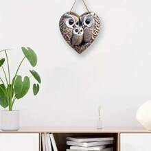 1/2pcs Charming Owl Family Heart-Shaped Wooden Hanging Sign - 8"X8" Home, Farmhouse & Entryway Wall Decor, 2D - Multicolor - View 2