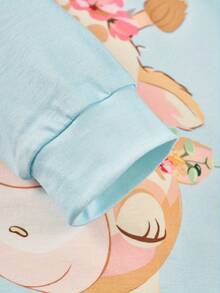 可爱长颈鹿印花长袖连体衣，适合女婴，春秋季穿着 - 淺藍色 - 查看 5