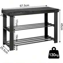 Shoe Rack, 3 Tier Bamboo Shoe Bench Shoe Racks Storage Stand Shelf Organizer With Seat, 8 Pair Of Shoes Rack For Corridor, Living Room, Bathroom, Bedroom Or Hallway(Black ) - Black - View 4