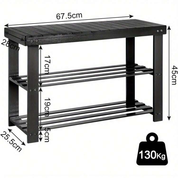 Shoe Rack, 3 Tier Bamboo Shoe Bench Shoe Racks Storage Stand Shelf Organizer With Seat, 8 Pair Of Shoes Rack For Corridor, Living Room, Bathroom, Bedroom Or Hallway(Black ) - Black - View 4
