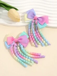 2pcs Ombre Ribbon Bow Hairclips, Alligator Clips Decor Curled Hair Accessories For Girls - Multicolor - View 4