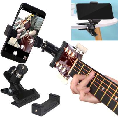 Guitar Head Phone Holder, Bass Head Clip Stand For Live Broadcast Teaching Video Recording, Compatible Guitar, Electric Guitar, Bass