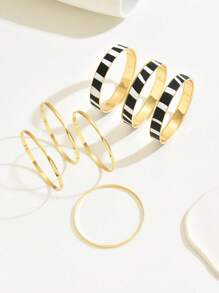 1 Set Of Fashionable Classic Leopard Print Multi-Layer Metal Bracelets, 7pcs - Multicolor - View 6