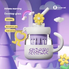 Large Capacity Floral Borosilicate Glass Cup, High Aesthetics, Anti-Scald Tea Infuser Cup For Women - Multicolor - View 11