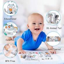 Soft Fabric Animal Tail Baby Teething Book, Durable Non-Tear Early Educational Sensory Toy