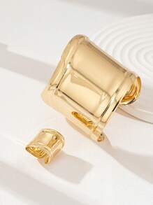 1 Set Golden Cuff Bangle Chunky Ring Bracelet Set For Women - Gold - View 3