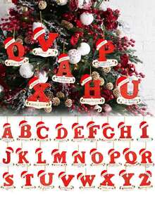 1 pieza Adorno de Navidad de acrílico en forma de letra, Decoración navideña para el árbol de Navidad "Feliz Navidad", Adornos de letra manuscrita del alfabeto de 26 letras para decorar el árbol de Navidad, Regalos de Navidad Feliz Año Nuevo 2025, Navidad - Rojo y blanco - Ver 7