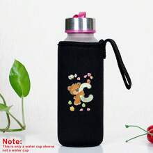 Capa para Garrafa de Água Isolada 550ml Copo de Vidro Universal Portátil Anti Escaldante Corda de Elevação Água Café Leite CháFrio Capa de Copo Isolante Mão a Mão com Elevação Anti Escaldante Canudo Espessado Organizador Externo Viagem Moda Carta Impressa Série