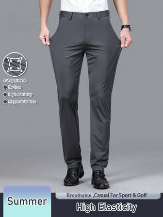 1pc Men's Solid Color Lightweight Stretchy Knit Casual Pants, Suitable For Daily Casual And Outdoor Golf Sports