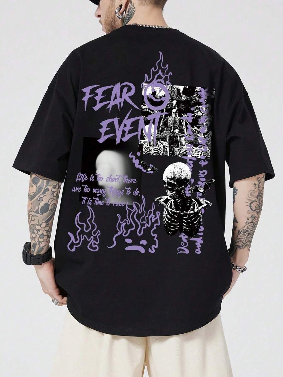 Fear Event 100% Cotton Streetwear T-Shirt - 黑色 - 查看 1