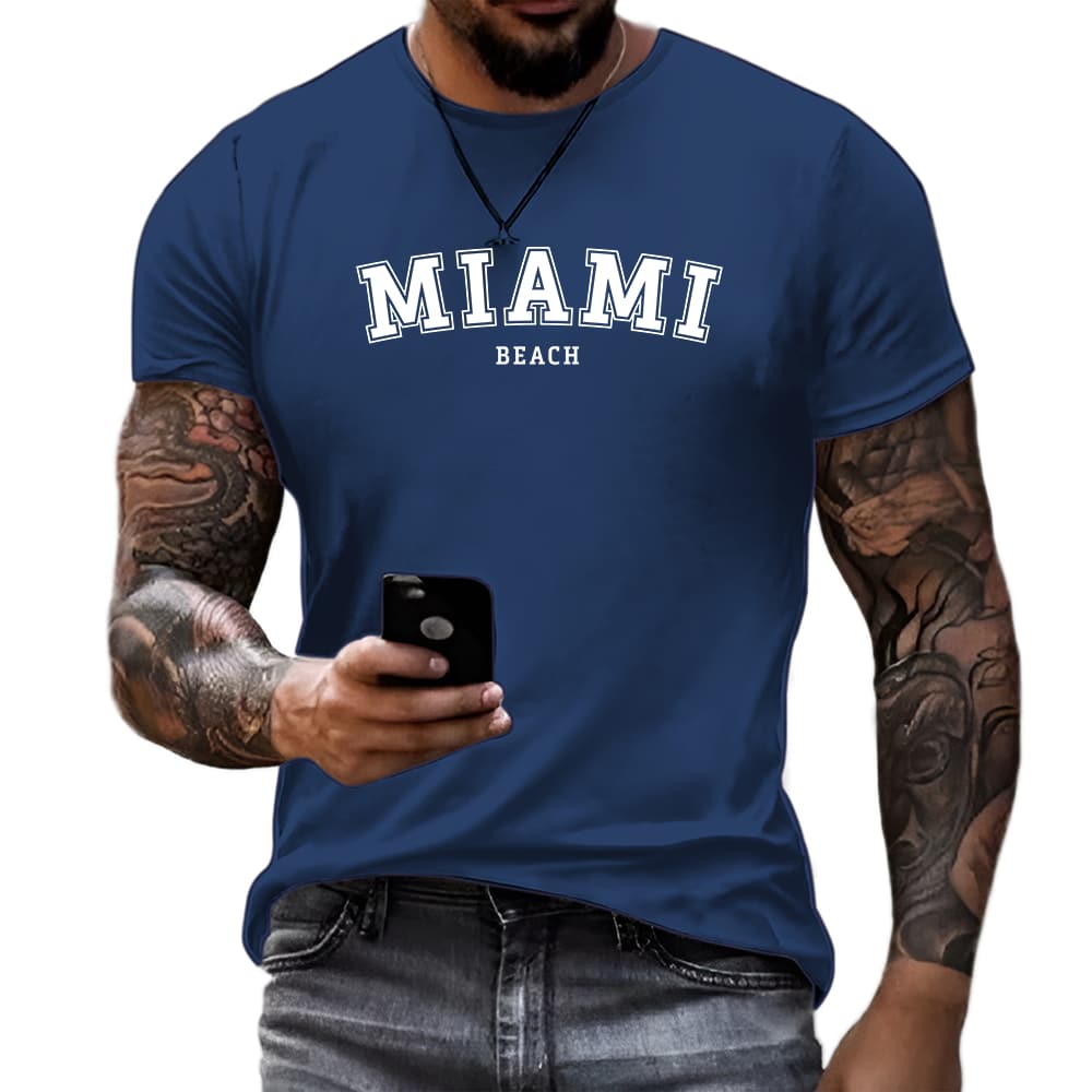 Men's T-Shirt Miami Beach Premium Cotton Shirt - Azul Marino - Ver 1