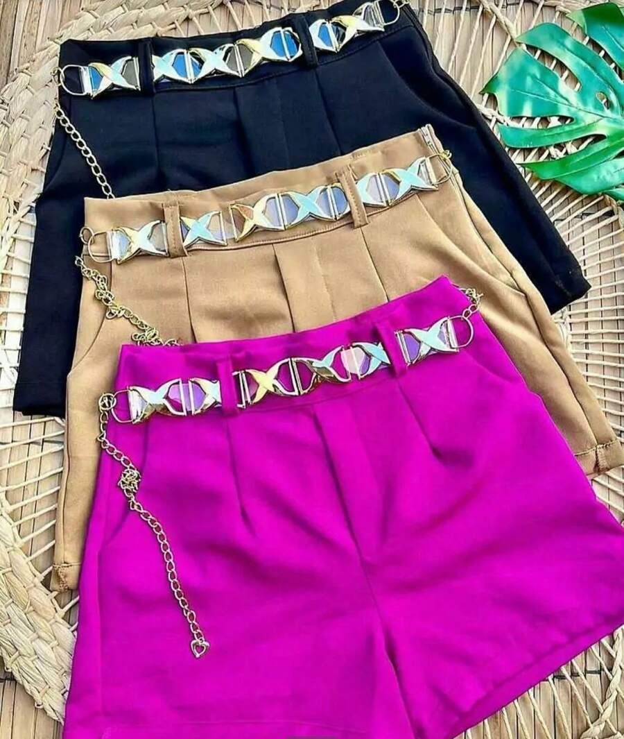 Women's Tailored Shorts With Belt X Transparent Summer 2025 - 玫紅色 - 查看 1