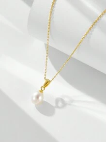 1 件奢华 S925 纯银天然淡水珍珠新娘项链，优雅女士婚礼珠宝 - 金黃色 - 查看 2