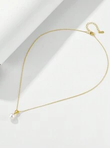 1 件奢华 S925 纯银天然淡水珍珠新娘项链，优雅女士婚礼珠宝 - 金黃色 - 查看 3