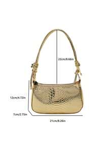 女士时尚鳄鱼纹单肩斜挎包（亮色产品难免有划痕，请谨慎购买） - 金色 - 查看 2