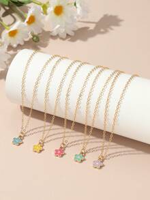 5pcs/Set Kids' Colorful Cherry Blossom Necklace Set, Suitable For Kids Daily Decoration - Multicolor - View 1