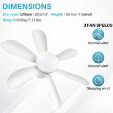 Ceiling Fans With Lights And Remote Control 20 Inch Low Profile Socket Fan Light With 6 Reversible Blades 3 Speeds Ceiling Fan For Bedroom Living Room Dining Room