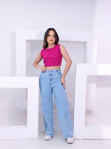 Girls Kids Wide Leg Light Marbled Trousers - Rửa nhẹ - Xem 2