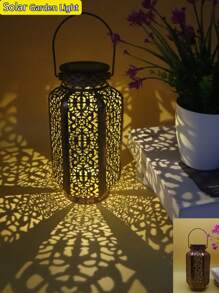 1 件太阳能复古铁艺花瓶灯笼，欧式庭院户外镂空氛围灯装饰，适用于花园庭院景观照明，装饰台灯 - 多色 - 查看 13