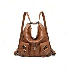 Túi đeo vai/chéo vai thời trang màu trơn cổ điển thường ngày nhiều ngăn thanh lịch có thể chuyển đổi - màu nâu - Xem 5