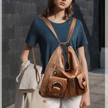 Túi đeo vai/chéo vai thời trang màu trơn cổ điển thường ngày nhiều ngăn thanh lịch có thể chuyển đổi - màu nâu - Xem 2