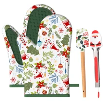 4 件装圣诞烘焙套装，节日硅胶烘焙工具套装包括 2 个硅胶贴片烤箱手套、1 个可爱的不粘硅胶刮刀和 1 个便携式圣诞老人小夹厨房钳，厨房糕点烹饪用具套装，用于烧烤、烘焙、烹饪、上菜、户外烧烤 - 彩色 - 查看 12