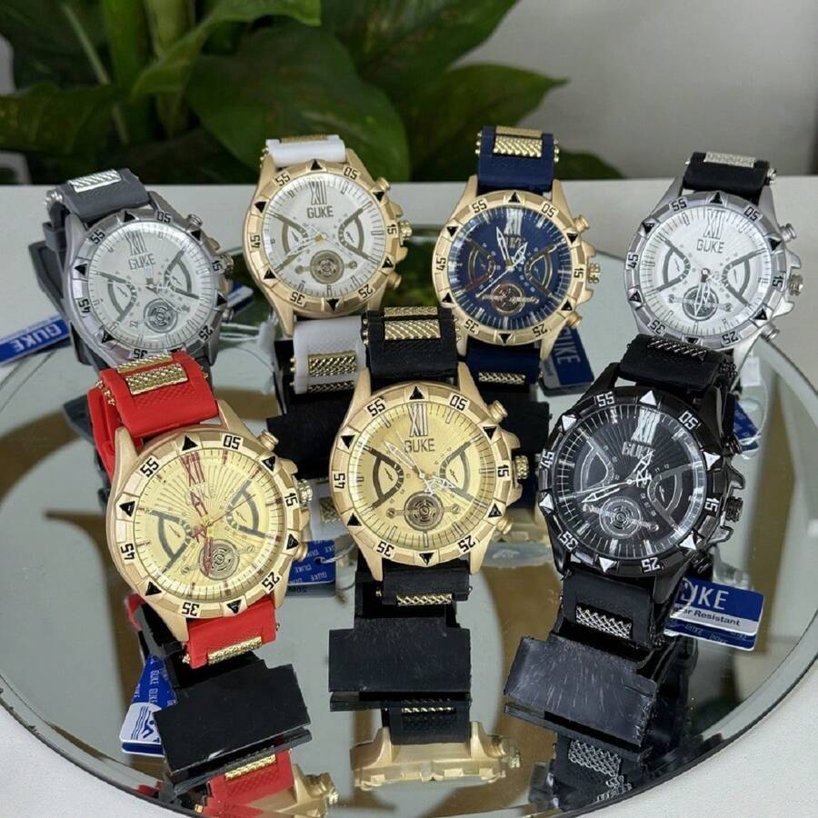 Combo Kit 10 Men's Watches Silicone Strap Waterproof RX Social Sport Pallyjane Guke - 黑色 - 查看 1